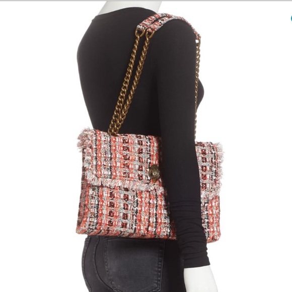 🚫SOLD🚫 Kurt Geiger XL Orange Tweed Fringe Lined Crossbody Shoulder Kensington - Picture 10 of 12